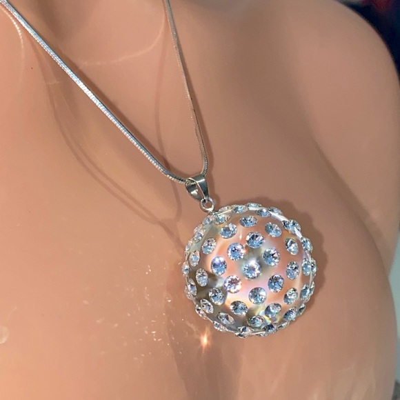 Clear Acrylic Ball Sphere necklace embellished with genuine Swarovski crystals - Picture 6 of 11